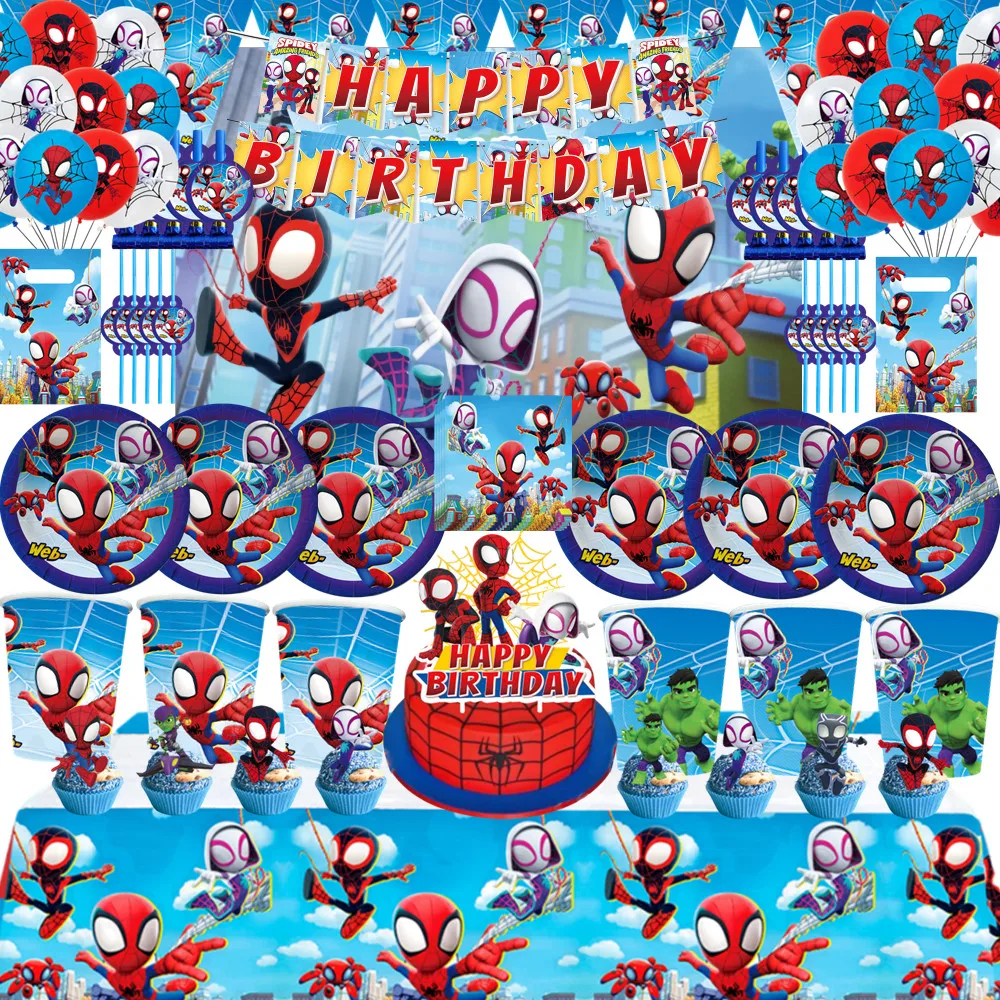 

Spidey And His Amazing Friends Party Decoration Supplies Paper Plate Tablecloth Spiderman Theme Baby Shower Balloons Kids Favors