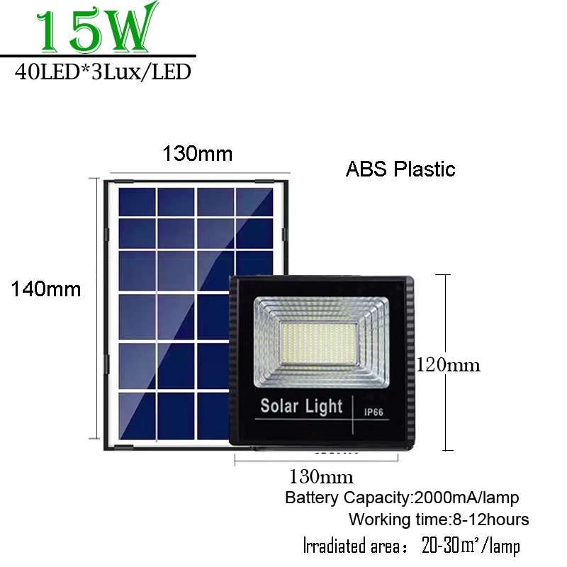 A2 Solar Panel Light LED Lamp 15W  2000 mA Battery Wireless