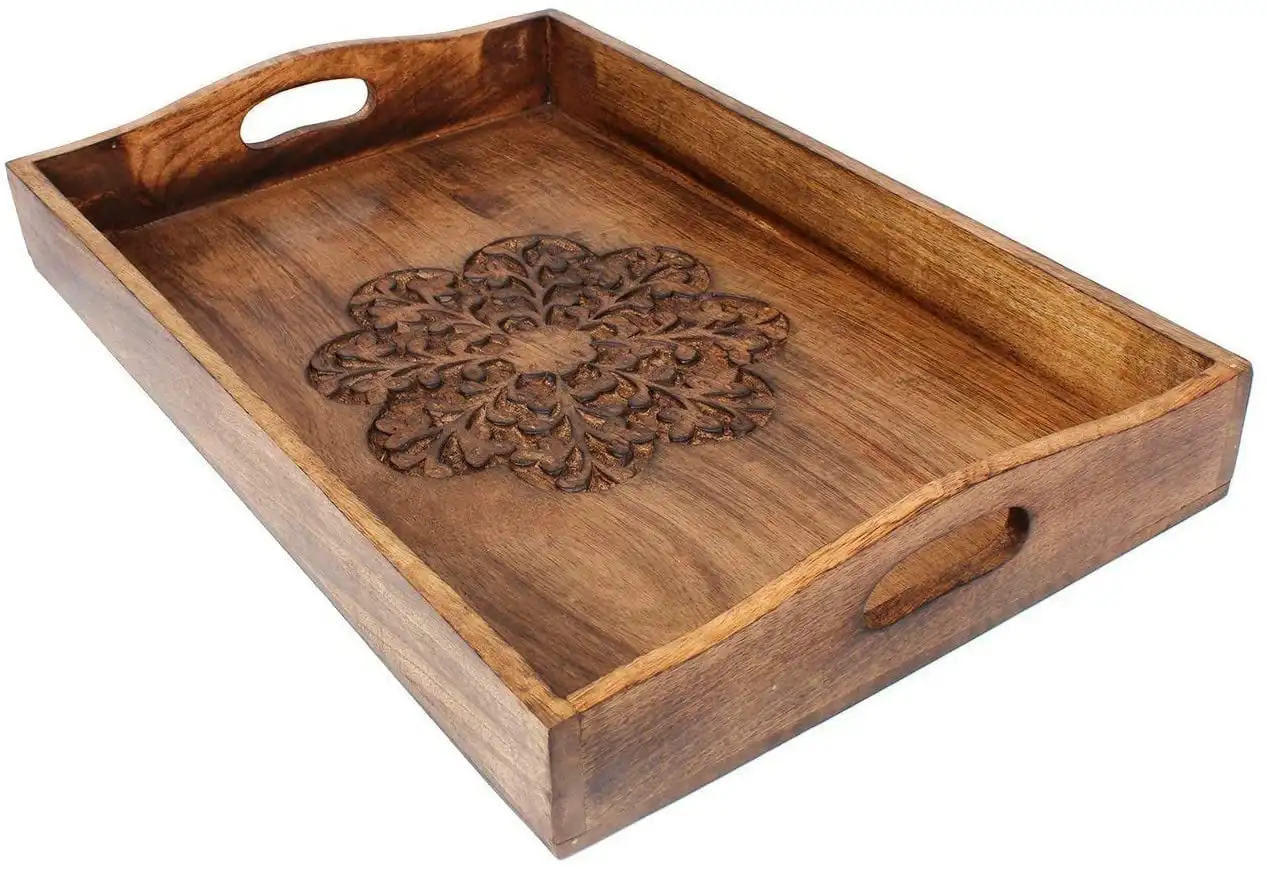 

Brown Decorative Wood Tray for Serving 15"