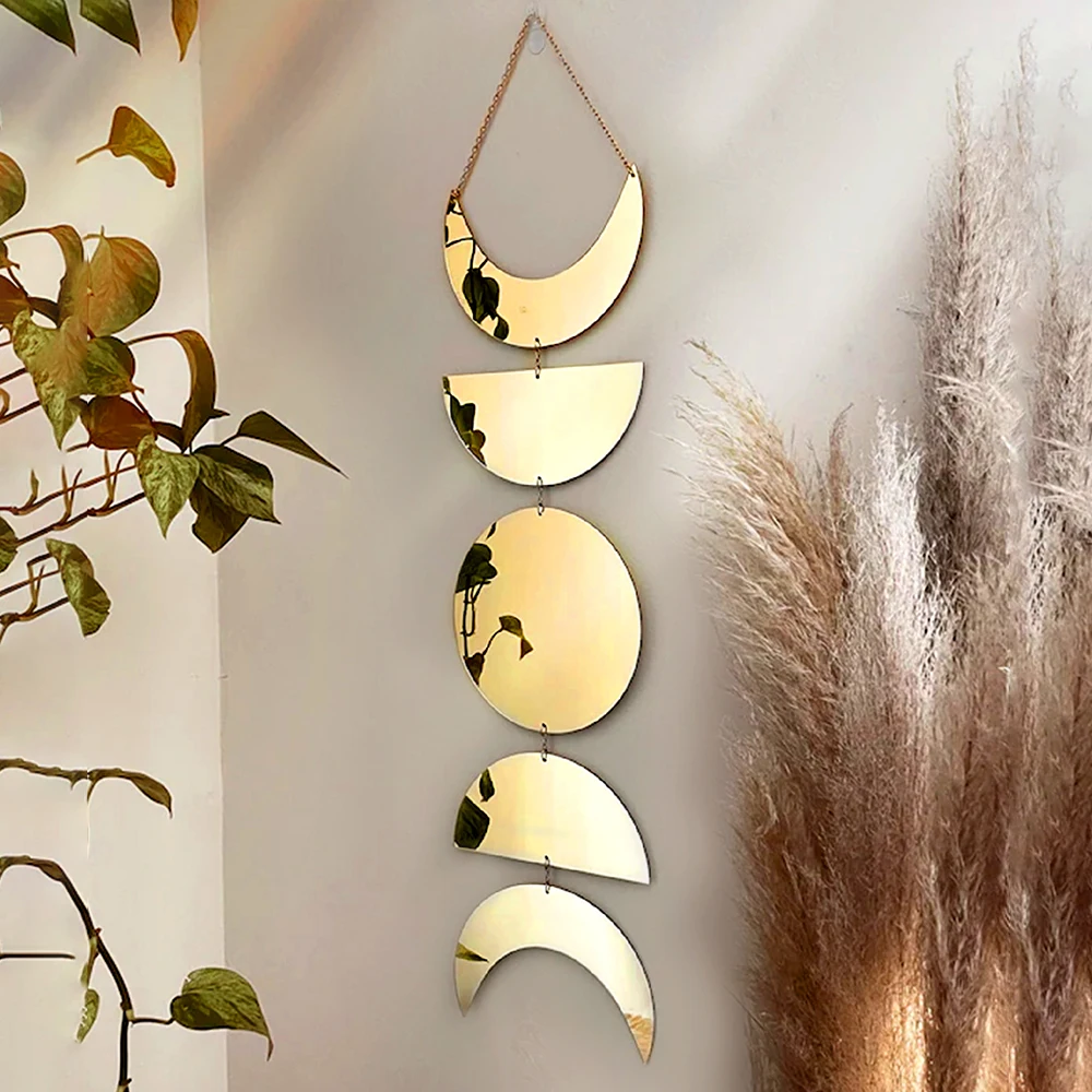 

Gold Moon Phase Wall Mirror Boho Home Decor Moon Decor Acrylic Decorative Mirrors Wall Hanging Bedroom Living Room Decoration