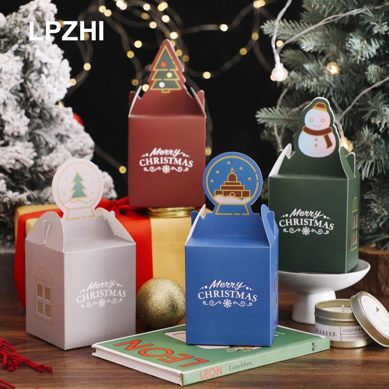 

LPZHI 20Pcs Cookies Candy Gifts Christmas Box with Handles For Xmas Presents Sweets Festival Party For Chocolate Packaging Favor