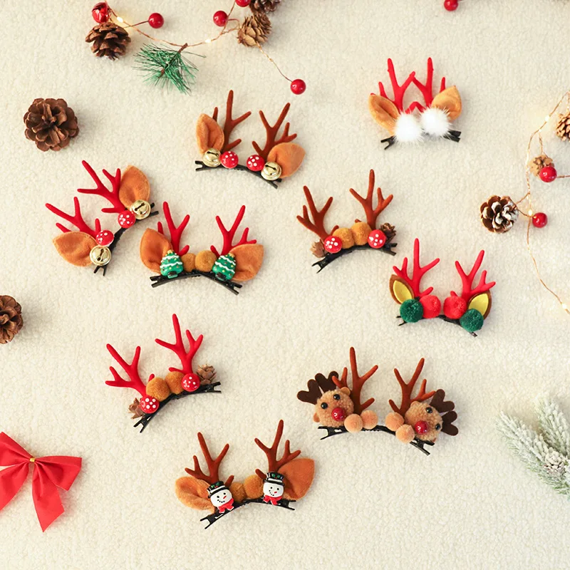 

Elk Hairpin Christmas Antler Hair Clips Deer Ear Xmas Headbands Festival Rubber Bands Claws Eve Gifts Navidad Hair Accessories