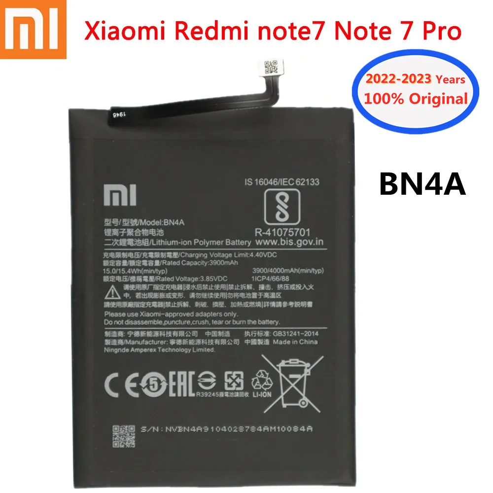 

2023 Years 4000mAh 100% Original Battery For Xiaomi Redmi Note7 Note 7 Pro M1901F7C BN4A Mobile Phone Battery