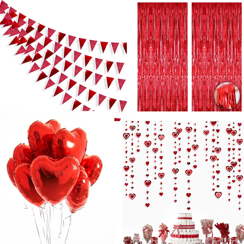 

Red Party Triangle Banner Decorations Metallic Paper Flags Bunting for Wedding Engagement Bridal Shower Party Streamers Supplies