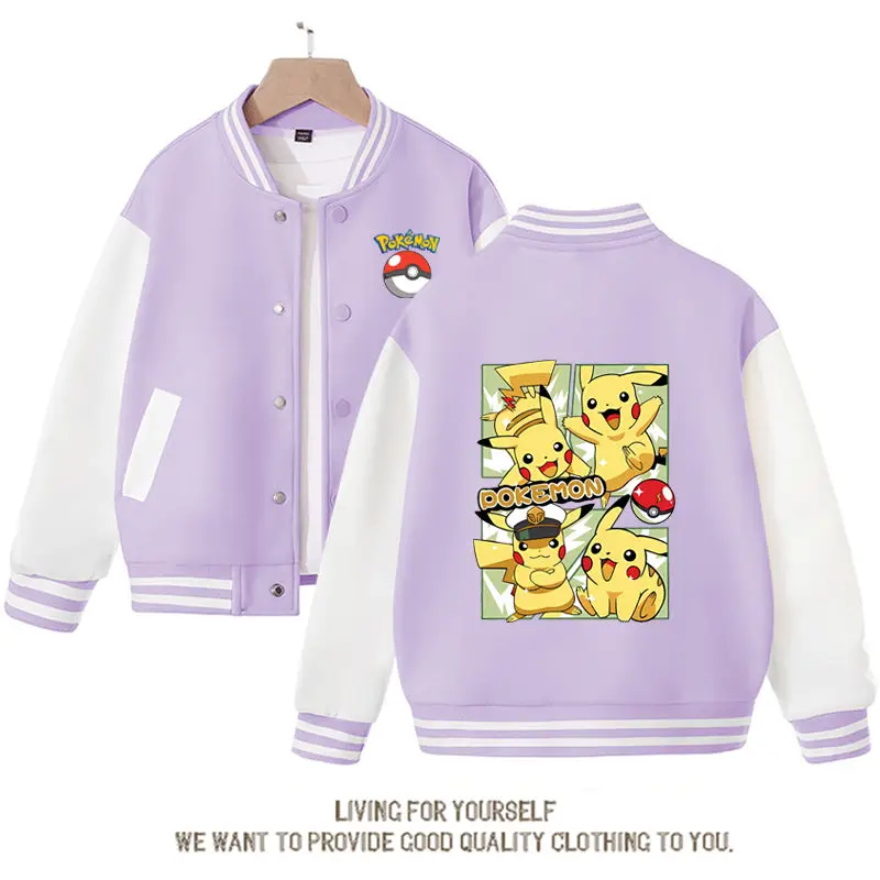 

Anime Kawaii Pokemon Pikachu New Cute Cartoon Girls Baseball Uniform Spring Autumn Fashion Foreign Style Coat Children's Jackets