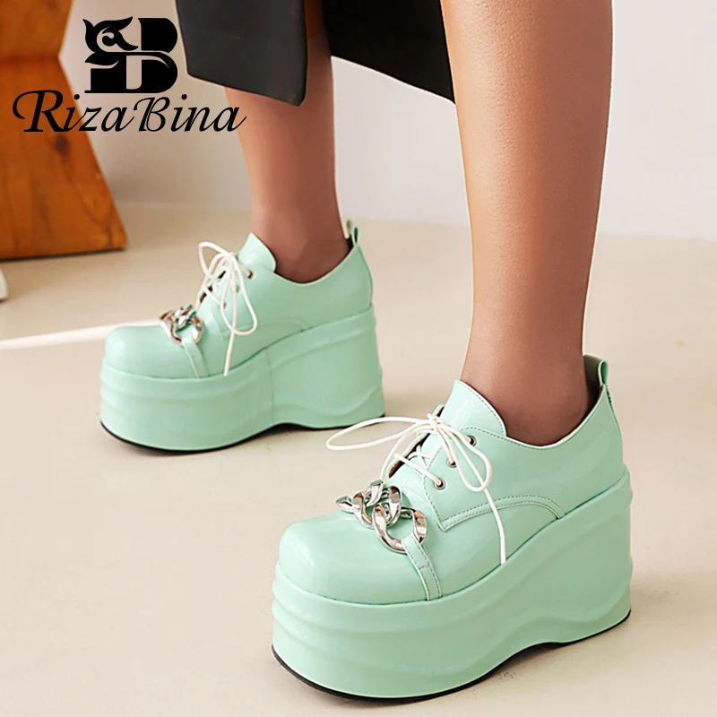 

RIZABINA Size 34-44 New Arrivals Pumps For Woman Thick Bottom Paltform Ins Fashion Summer Metal Chains Summer Female Footwear