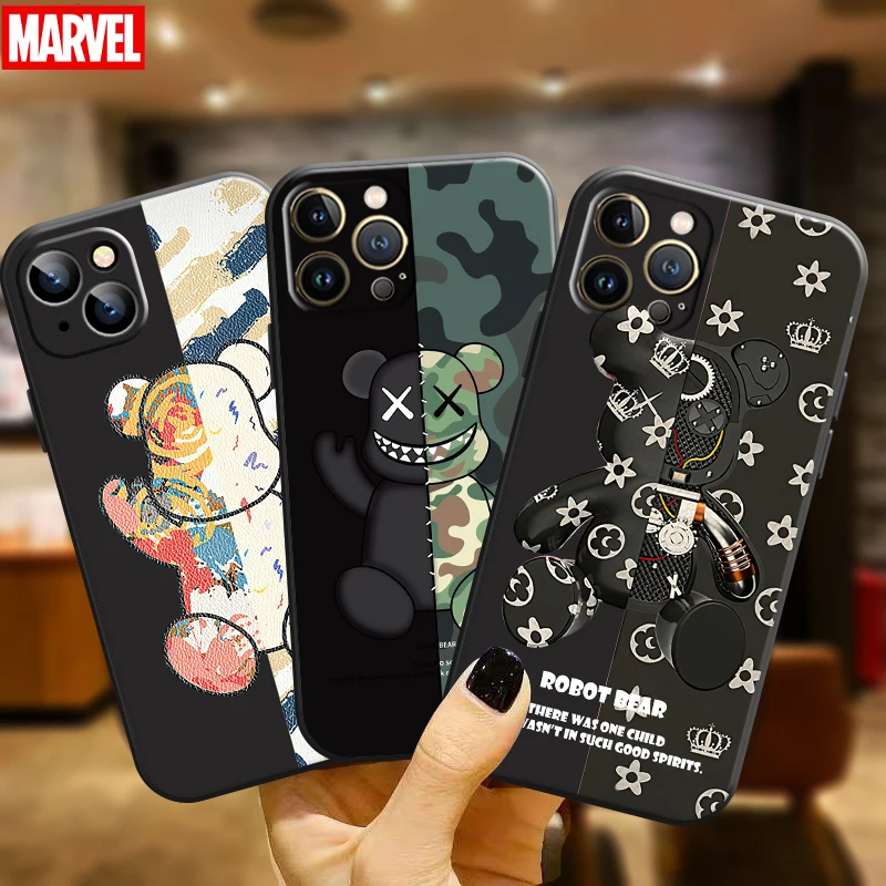 

Fashion Luxury Bear For Apple iPhone 11 12 13 Pro Max 12 13 Mini X XR XS Max SE 6 6S 7 8 Plus Phone Case Black Silicone Cover