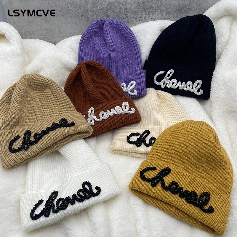 

2022 Autumn and Winter New Ins Knitted Hat Latest Letter Wild Men and Women Woolen Hat Hat Candy Color Beanie Hat