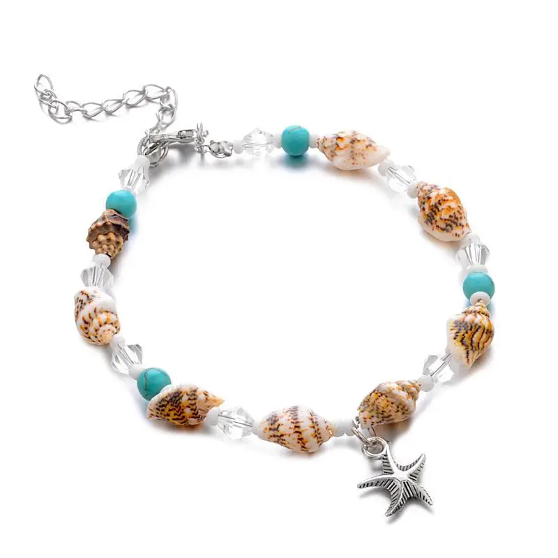 

Turquoise Summer Beach Pendant Anklet Vintage Conch Starfish Beaded Anklet