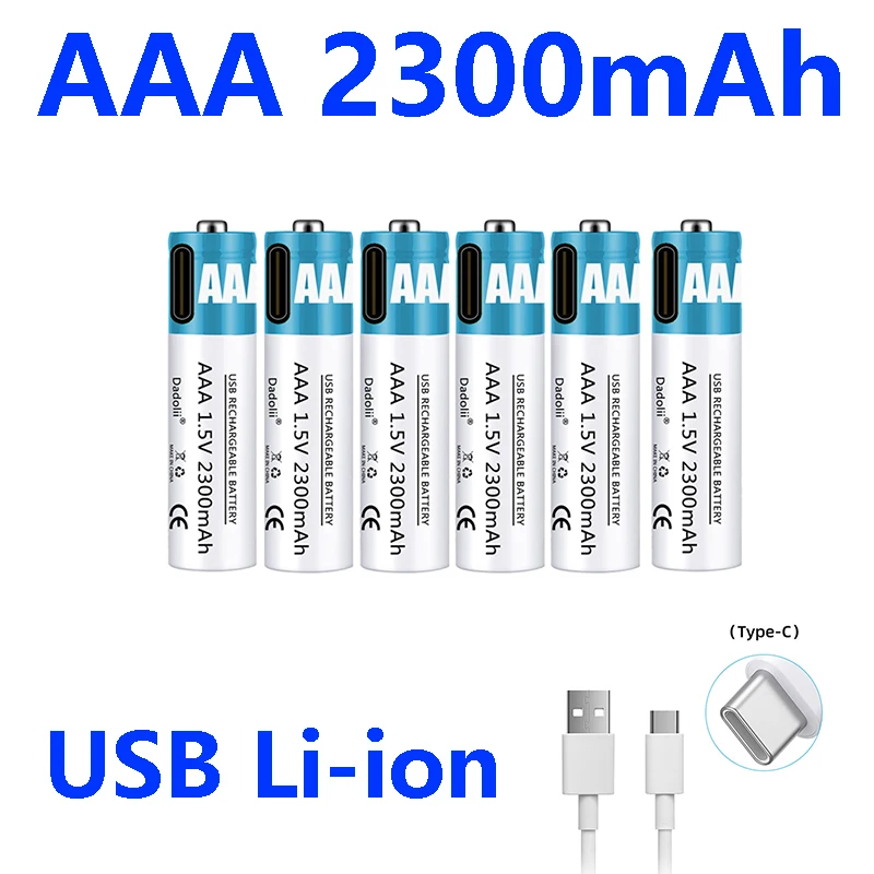 

Литий-ионная аккумуляторная батарея высокой емкости 1,5 в AAA 2300 мА/ч USB для пульта дистанционного управления мышью маленький вентилятор элект...
