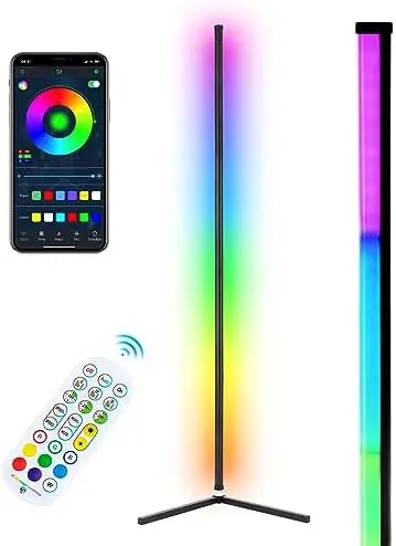 

RGB Corner Floor Lamp, 64.5" RGB Color Changing Mood Light Bluetooth APP and Remote Control Music Sync LED 398 Dimmable Mode