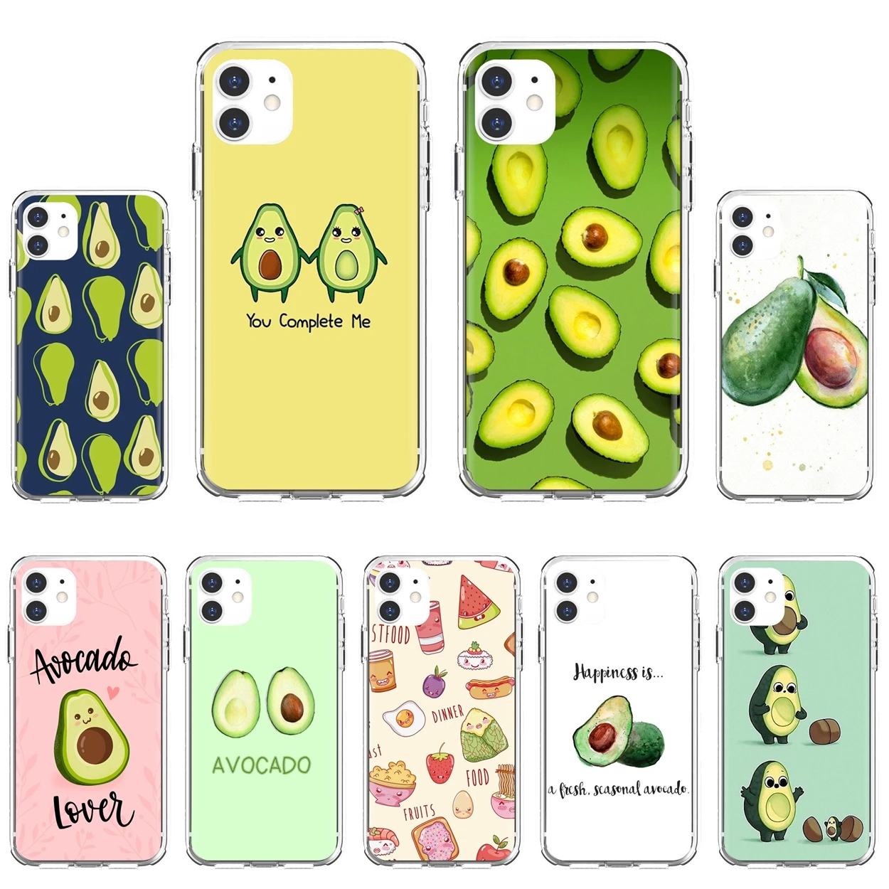 

For iPhone 10 11 12 13 Mini Pro 4S 5S SE 5C 6 6S 7 8 X XR XS Plus Max 2020 Cute-Avocado-Food TPU Transparent Cases Covers