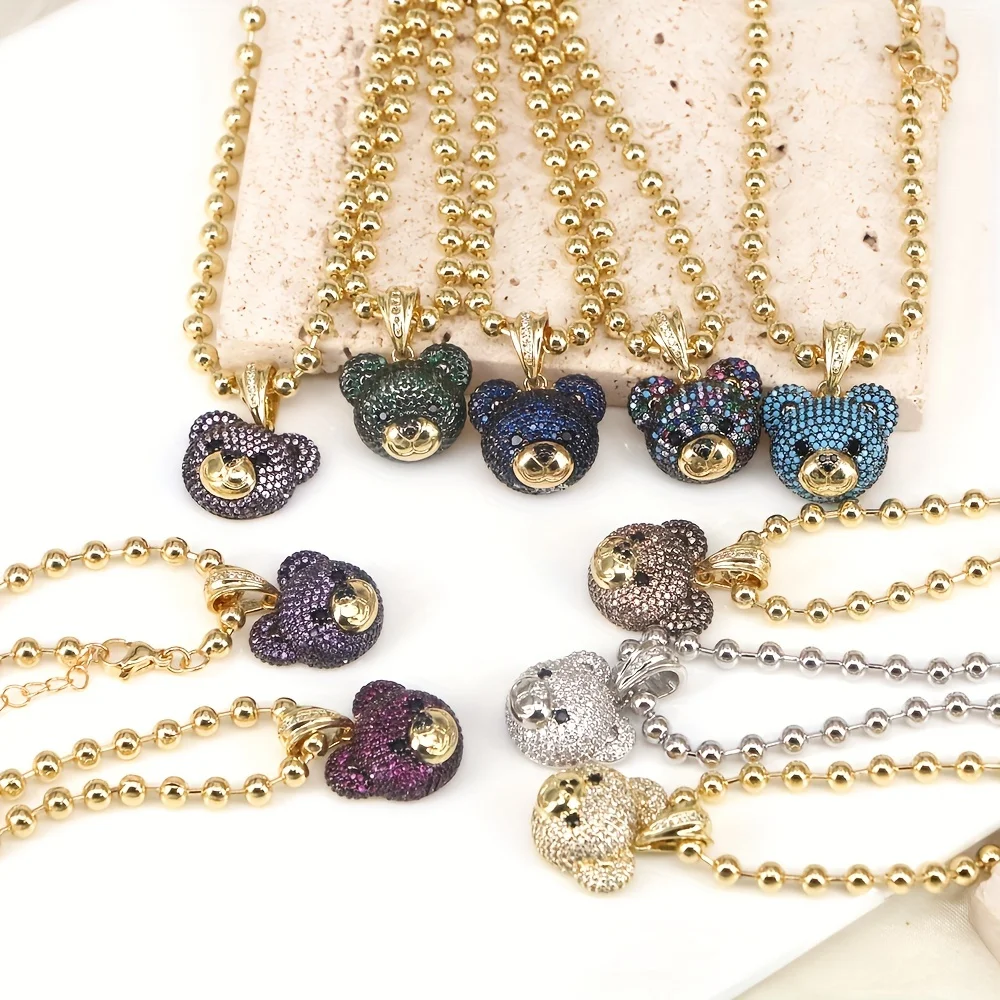 

5 шт. новый дизайн, модная позолоченная микро кубическая циркониевая Очаровательная коробка с медведем, цепочка, Шариковая цепь, ожерелье, кулон для женщин и девушек