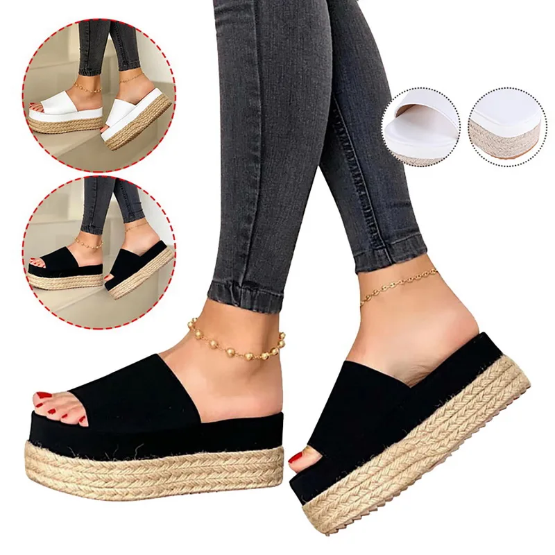 

Platform Women Slippers Solid Color Sandals Open Toe PU Leather Summer Slipper Outdoor Flip Flop Ladies Black White Slides Shoes