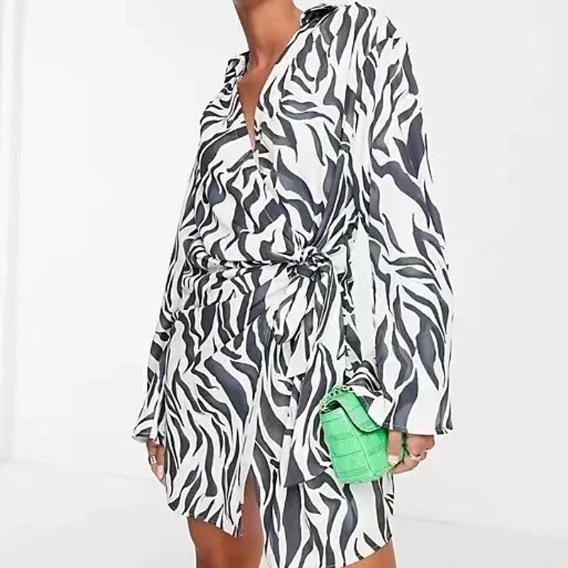 

Europe and the United States women's zebra lace-up dress