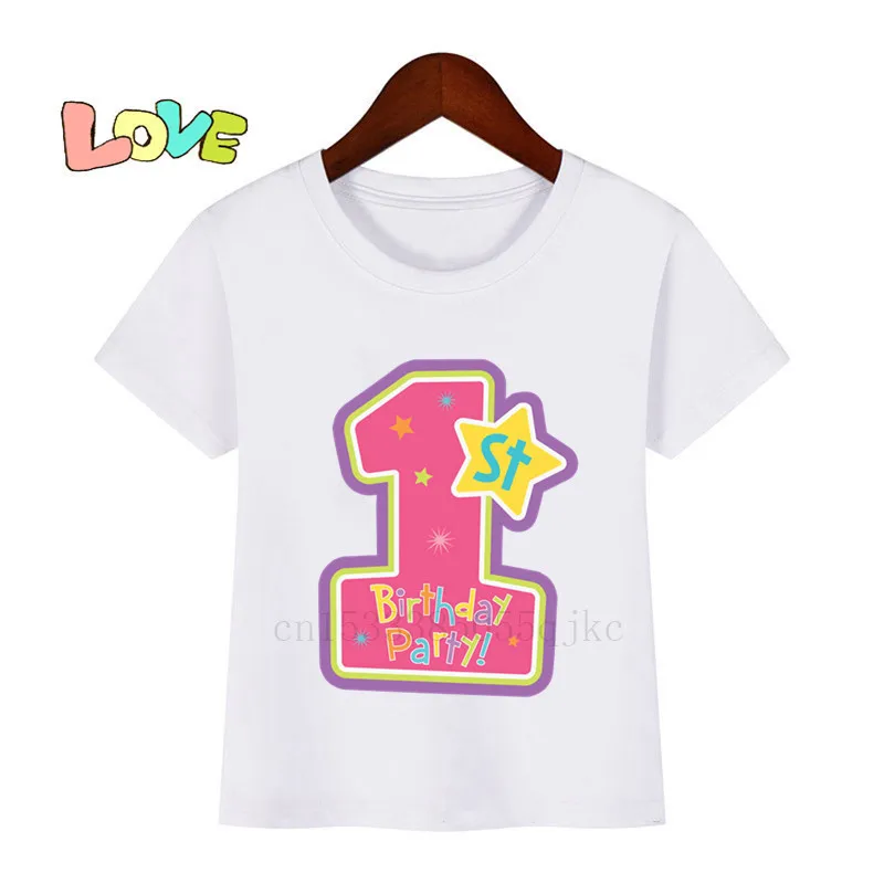 

Детская футболка с мультяшным принтом номер 1, футболка на день рождения, забавный подарок для мальчиков 1 года