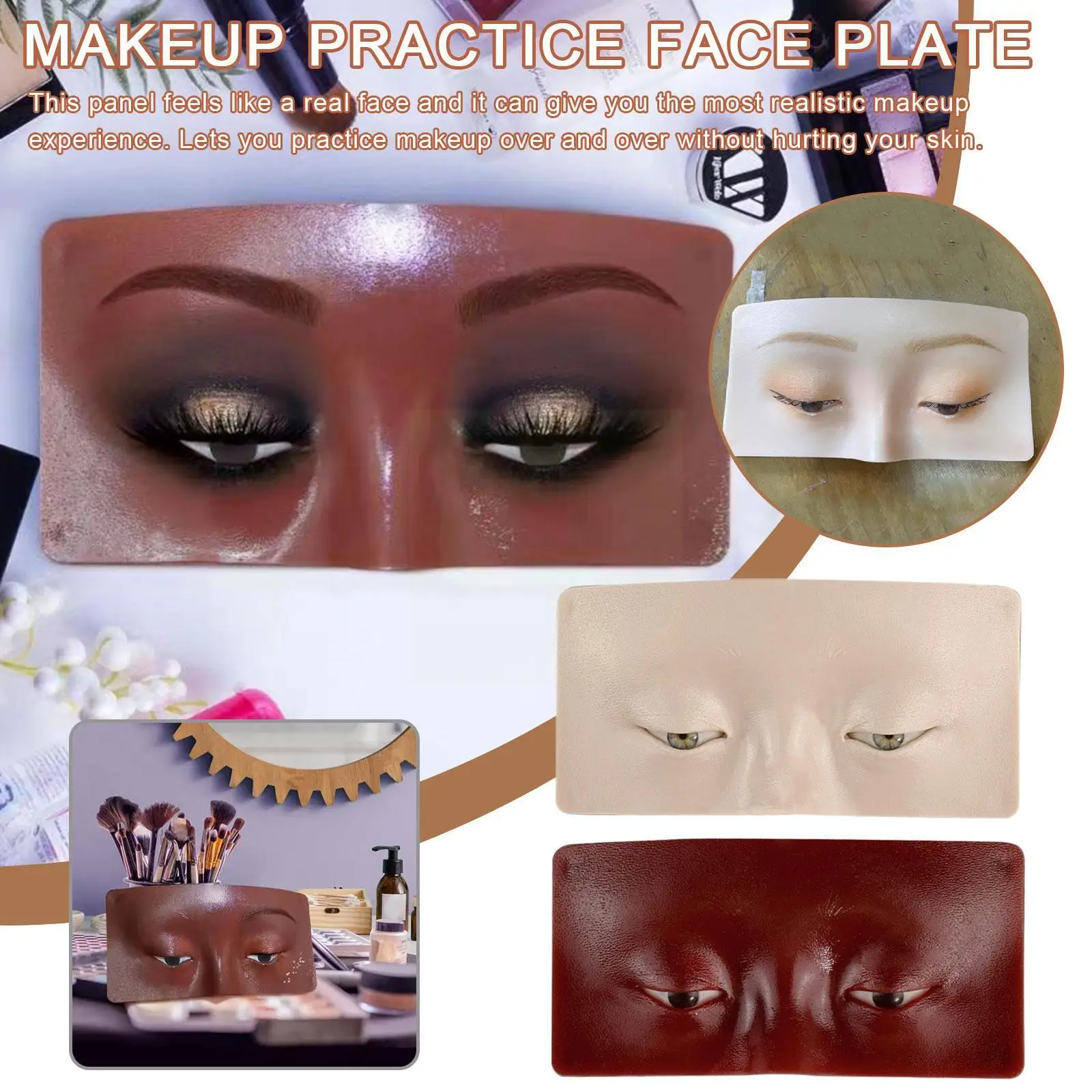 

Reusable 5D Cosmetic Makeup Practice Mask Dark Brown Tone Skin Eye Face Solution Makeup Mannequin Silicone For Training Sup F0N8