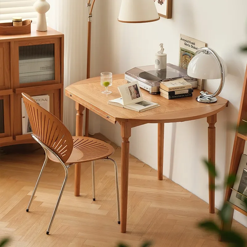 

Nordic solid wood folding household cherry wood retractable small family square and round dual-purpose dining table chair