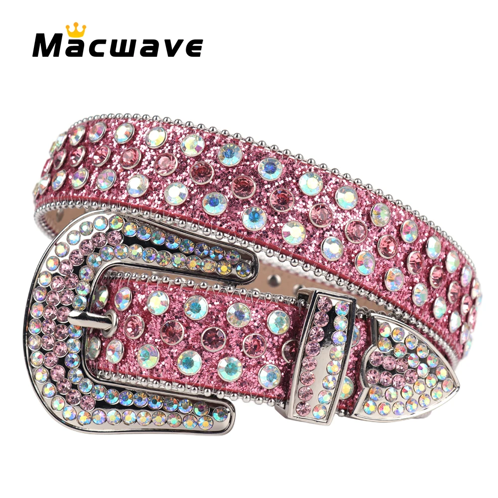 Correa de diamantes de imitación con tachuelas para mujer y hombre, cinturón de alta calidad con hebilla Ajustable para Vaqueros
