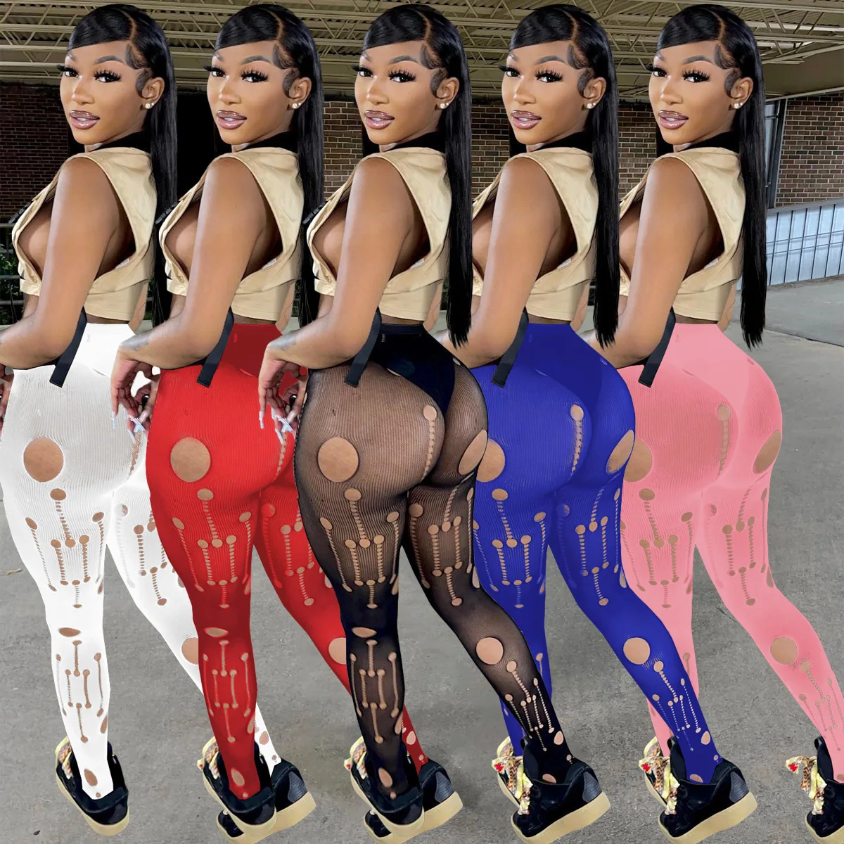Znaiml Sexy Black Mesh Leggings with Holes Nightclub Outfit Womens Clothing See Through Stretchy Pants Tights 2022 Pantyhose