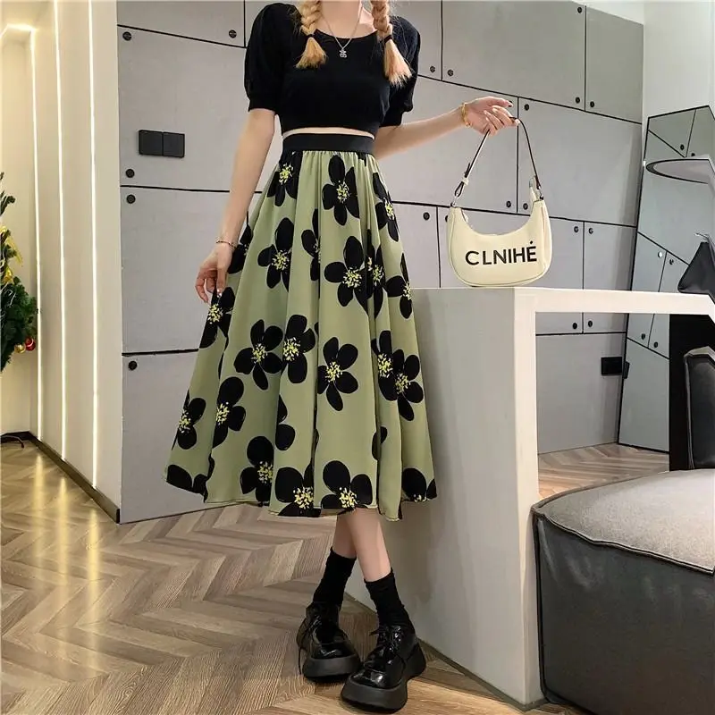 

Floral Midi Skirt Harajuku Clothes Korean Style Women's Clothing Fashion 2023 Skirts for Girls Streetwear Y2k South Korea Rave