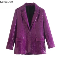 kohuijoo spring autumn womens sequins blazers street style long sleeve purple loose female blazer elegance suit jacket