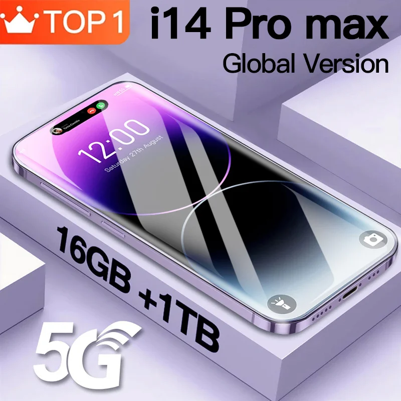 I14 Pro Max Global Version Telephone 6.7 Inch Original Mobile Phones 16GB+1TB Cellphones Android Cell Phone Smartphone 8000mAh