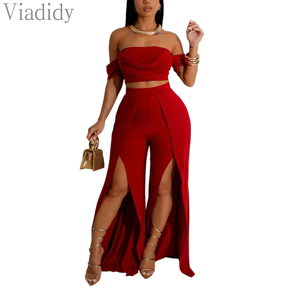 Женский пикантный однотонный топ с вырезом лодочкой и открытыми плечами брюки