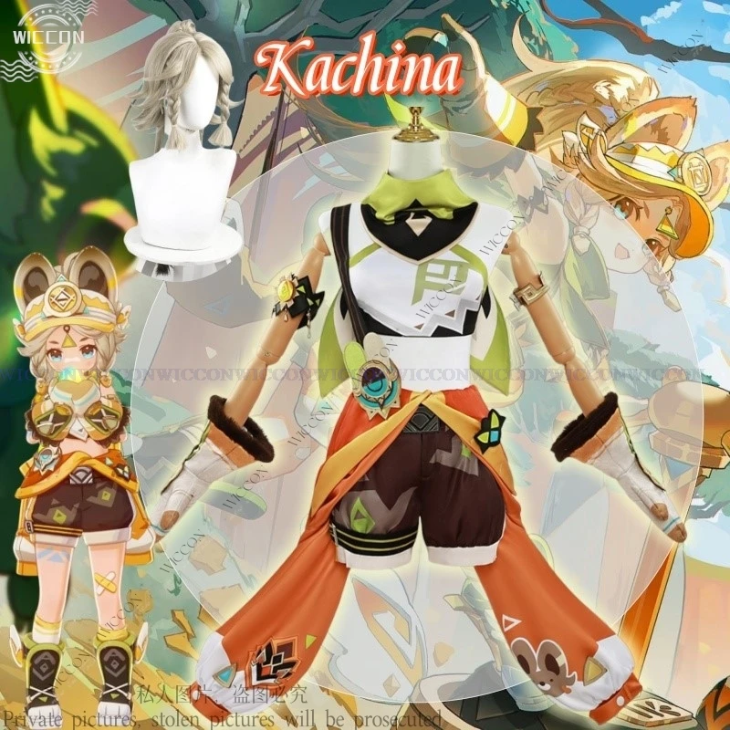 Кахина Косплей Костюм Парик Хэллоуин Вечеринка Аниме Игра Genshin Impact Натлан