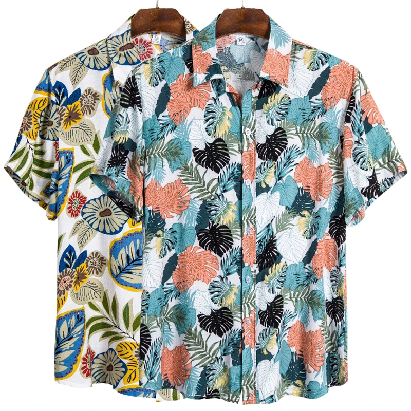 Мужская хлопковая рубашка с коротким рукавом гавайская Пляжная футболка
