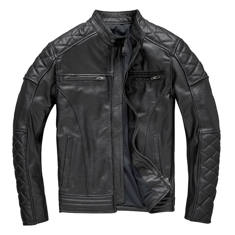 Мотоциклетная куртка из натуральной кожи для мужчин стильные байкерские куртки