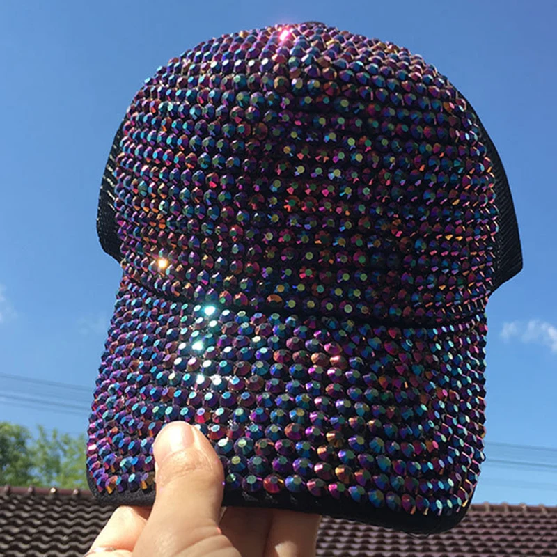 

New Fashion Women's Mesh Hats Rhinestones Baseball Comfortable Cap With Diamond Mesh Breathable Point Drill Hat Summer Supply