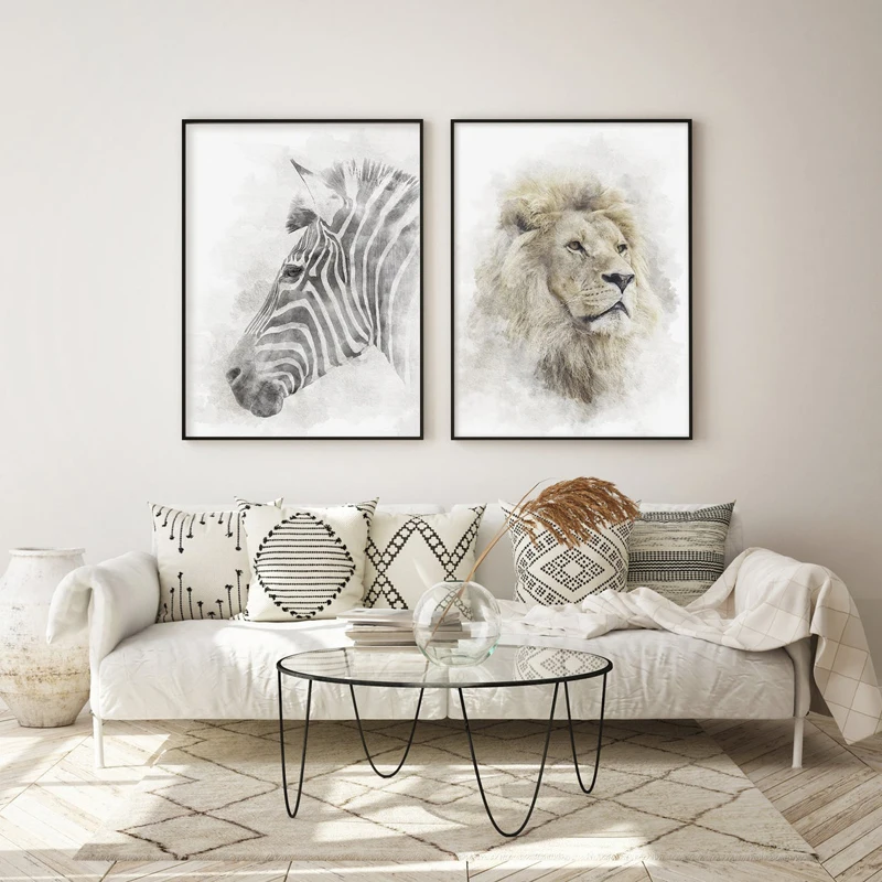 Абстрактная Настенная картина со львом зеброй воздушным шаром фантазийный