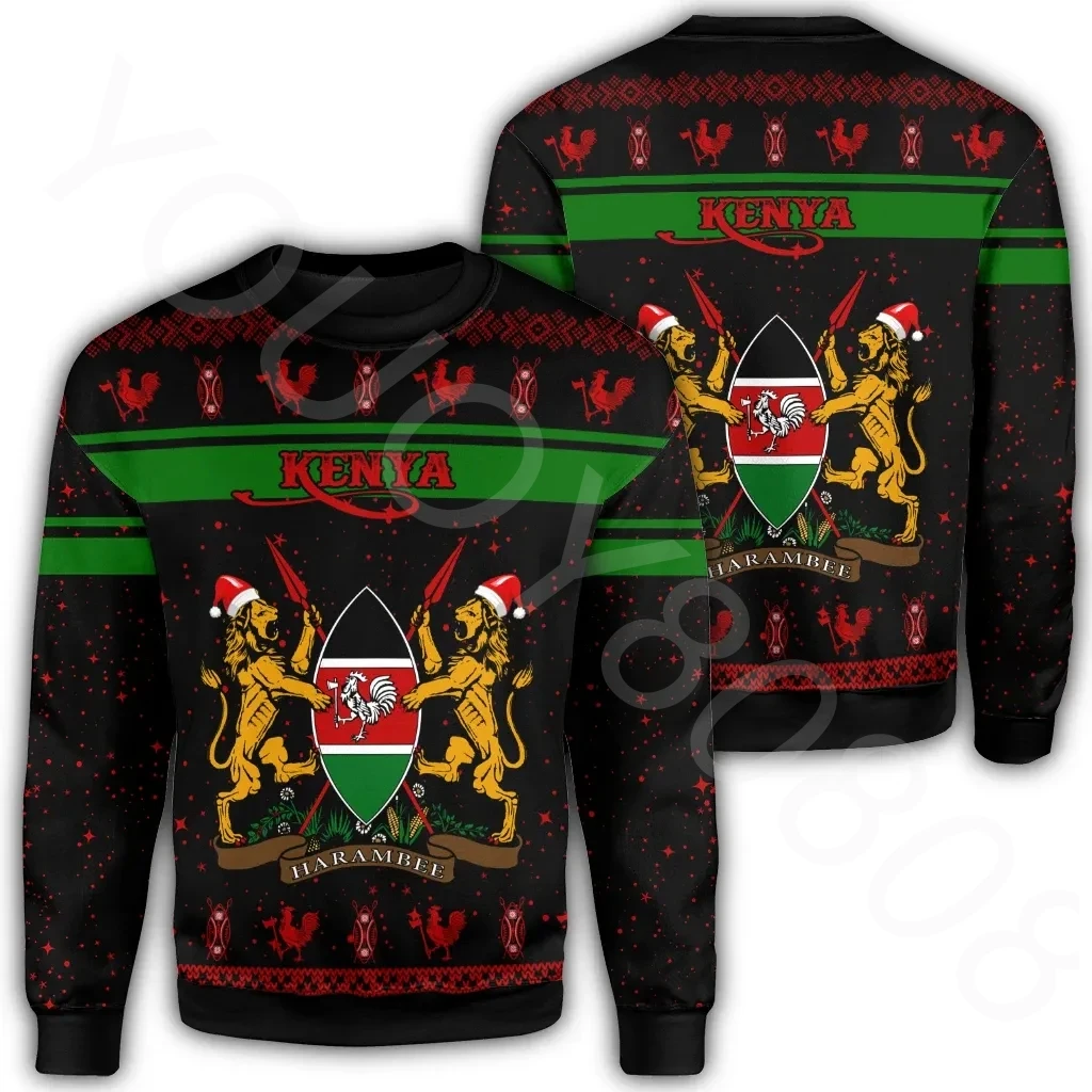 

Autumn and winter African region sweatshirt Kenya men's and women's clothing fashion round neck 3D printing Christmas