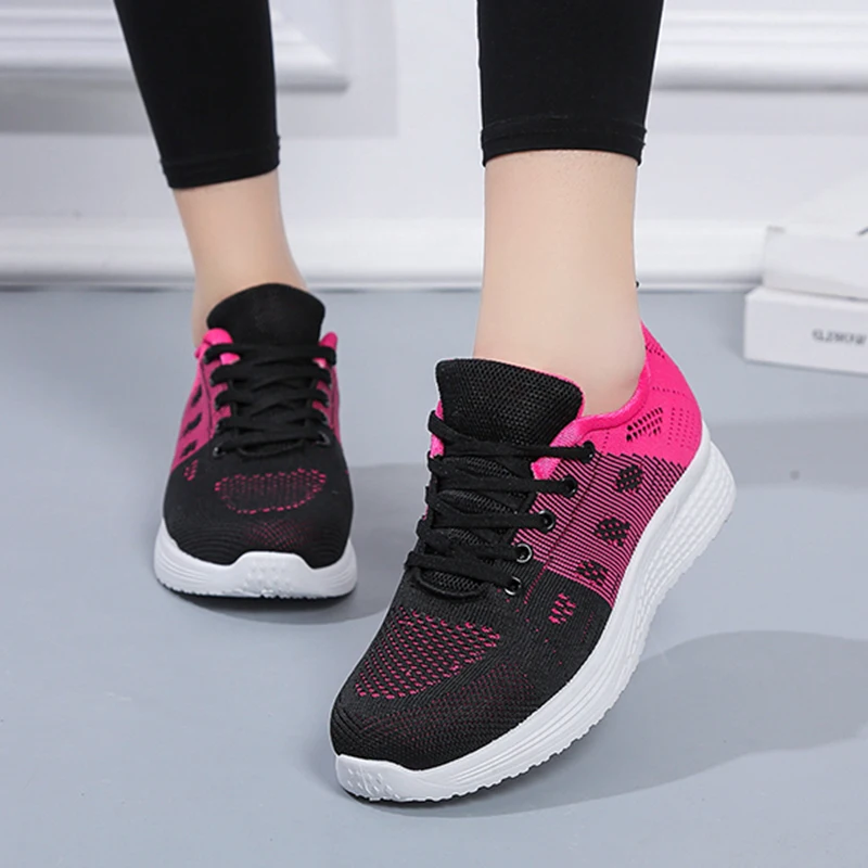 

Breathable Knitting Sneakers for Women Spring Comfort Soft Bottom Non-slip Running Shoes Woman Flat Heels Platform Sports Shoes