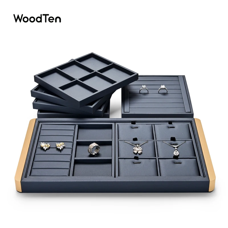 

WoodTen Jewelry Display Tray for Ring Earrings Jewelry Accessories with PU Leather Multifunctional Combination Tray Blue