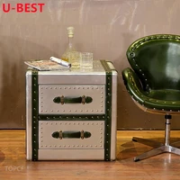 U-BEST Loft Industrial Style Side Table Aluminum Night Stands For Bedroom Aviator American Retro Style Trunk Bed Side Table