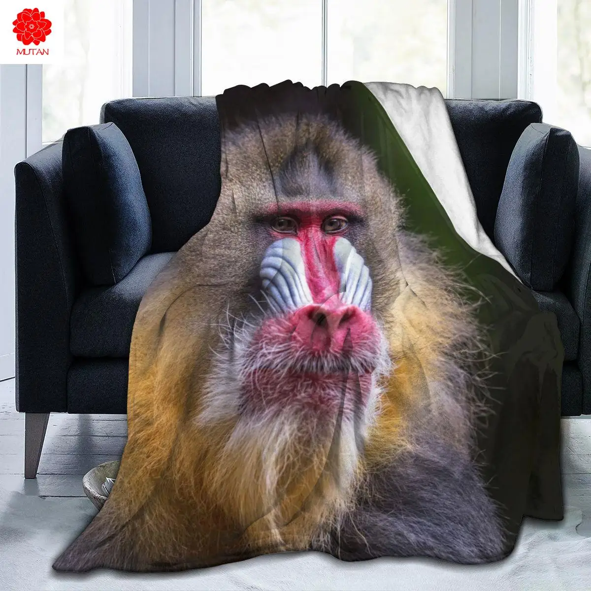 

New animal Mandrillus 3D printing printed blanket bedspread blanket retro bedding square picnic wool soft blanket
