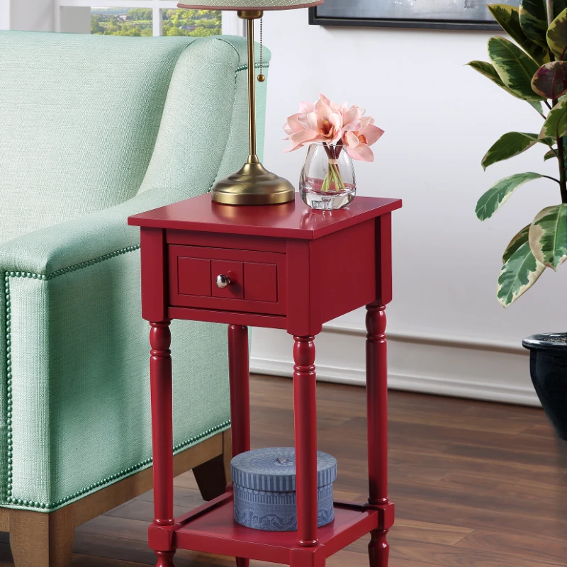 

French Country Khloe 1 Drawer Accent Table with Shelf, Cranberry Red