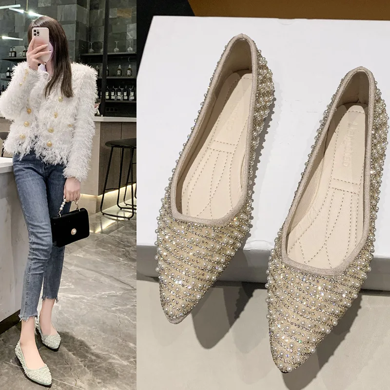 

Pointed Toe Ladies Flats Crystal Women Shoes Shallow Slip-On Loafers Spring Autumn Wedding Shoe Breathable Fashion Zapatos Mujer