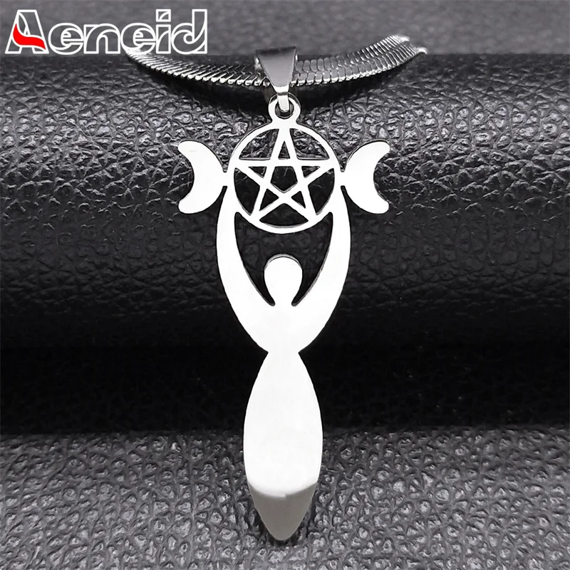 

Triple Moon Goddess Pentagram Necklace for Women Stainless Steel Silver Color Snake Chain Necklaces Jewelry collar hombre N2844