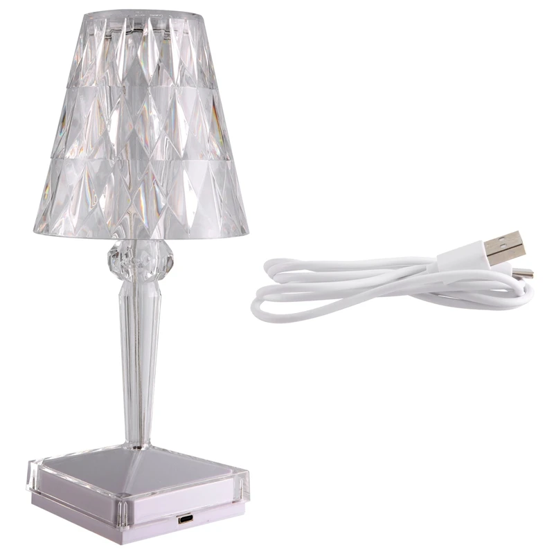 

Алмазная настольная лампа, акриловые декоративные светильники с подзарядкой через USB, прикроватная тумбочка для спальни, освещение ночью