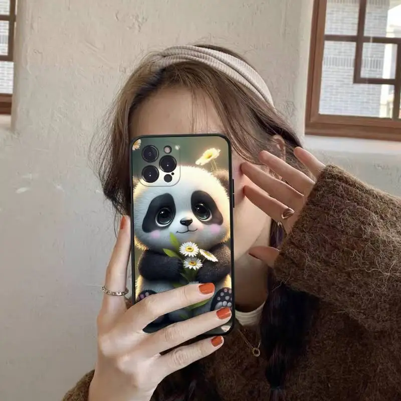 YNDFCNB Cute Panda Phone Case for iPhone 11 12 13 mini pro XS MAX 8 7 6 6S Plus X 5S SE 2020 XR case