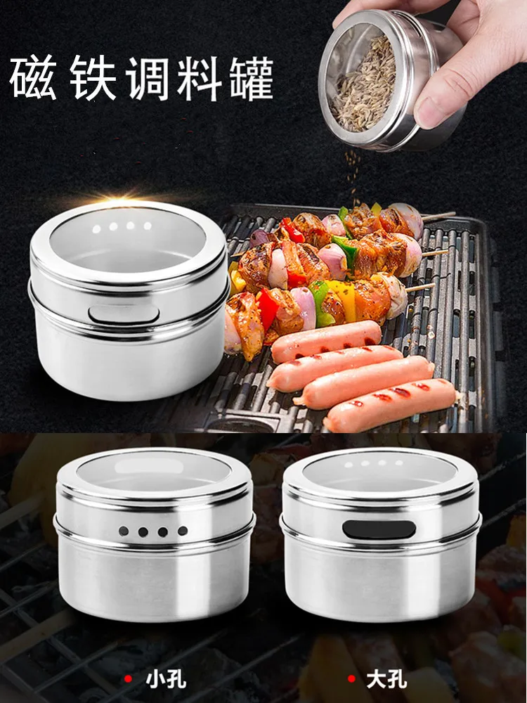 

Magnetic Spice Jar Set With Stickers Stainless Steel Spice Tins Spice Storage Container Pepper Seasoning Sprays Tools Spice Jar