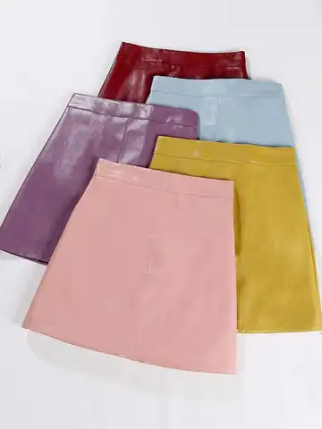Women Pencil Skirt SHort 2023 Solid Color PU Leather Mujer Above Knee Mini Bodycon Casual Fashion Zipper Elegant Spring