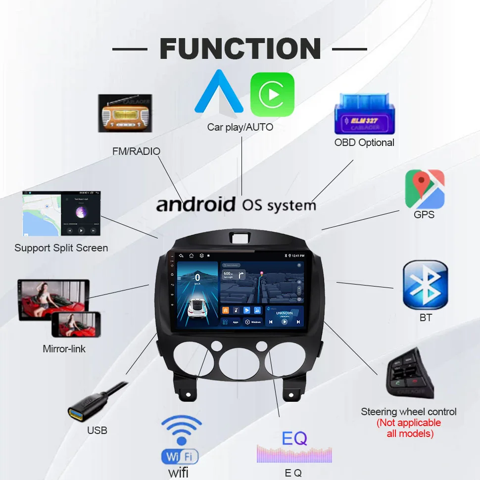 Android Auto CarPlay Радио Аудио для MAZDA 2 2007-2014 Автомобильный Мультимедийный Видеоплеер WIFI