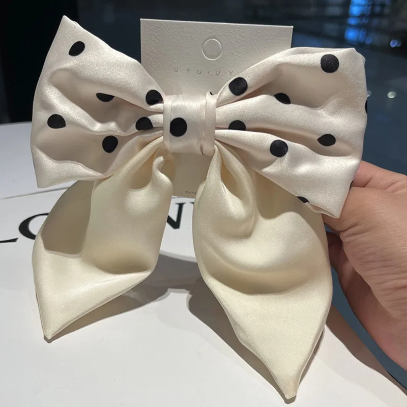 

Bowknot Hair Clip Large Black Fashion Wave Point Clip Satin Fabric Hair Clip