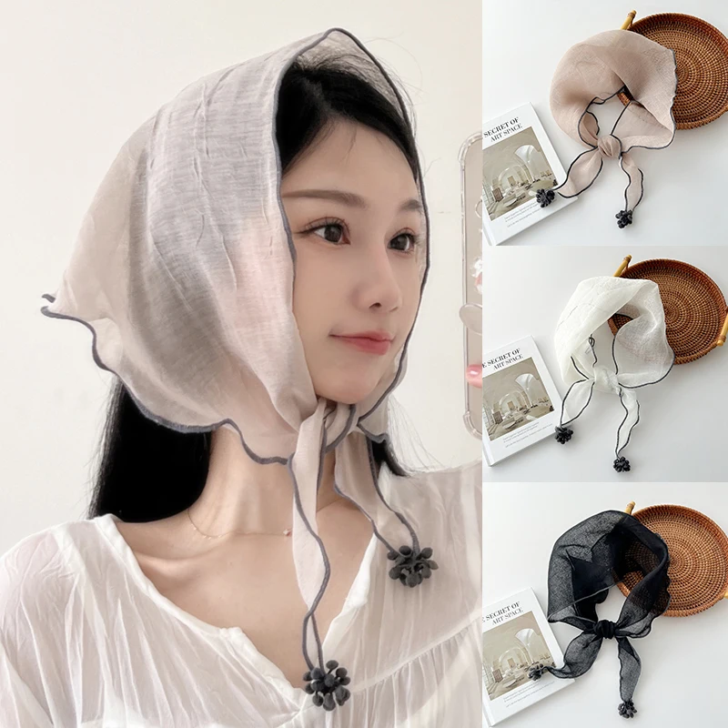 

Korean Cotton Linen Triangle Scarf Office Lady Wrist Hair Tie Snood Foulard Headband Hijabs Shawls And Wraps Neckerchief