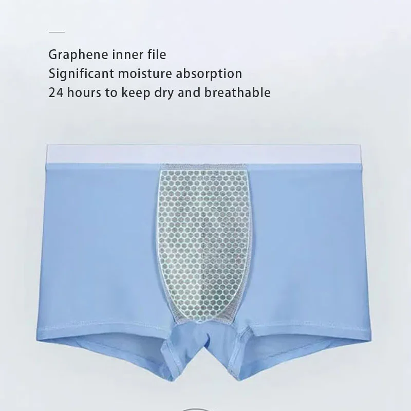 Men Ice Silk Boxer Shorts Summer 8PCS Graphene 3A Antibacterial Underwear Breathable Plus Size Panties Comfortable Sexy Boxer