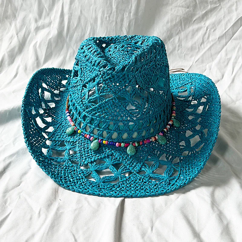 

Lake Blue Cowboy Straw Hat 2023 Western Cowboy Sun Hat Spring Knight Hat Unisex Jazz Hat Summer Wide brimmed Hat sombrero hombre